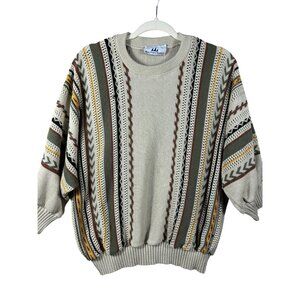 Vintage Bay Point Threads Batwing Womens Sweater XL Beige Multicolor Stripes 80s